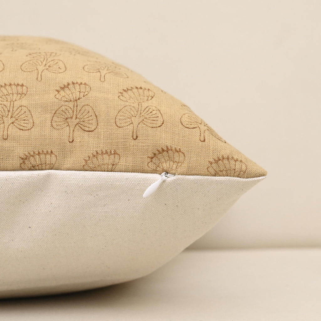 Corner and hidden zipper detail on Geoma linen pillow cover