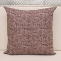 Khaki gold floral hand block print linen pillow cover on dusty rose mauve background