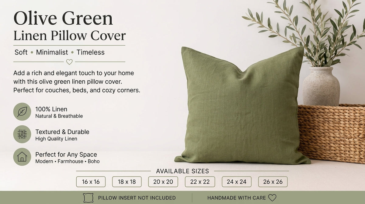 Olen Moss  Solid Linen Pillow Cover