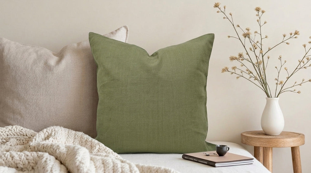 Olen Moss  Solid Linen Pillow Cover
