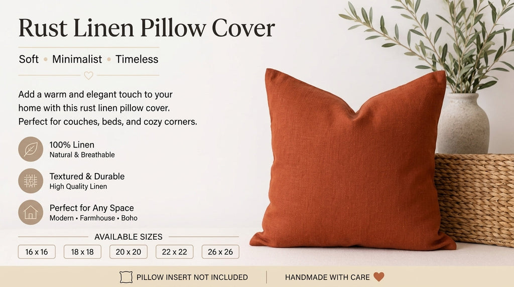 Leno  Rust  Solid Linen Pillow Cover