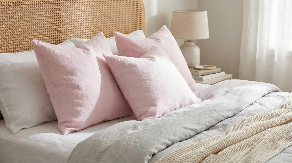 Solid Blush Pink Linen Pillow Cover | Minimalist Farmhouse Cushion Accent Pillow