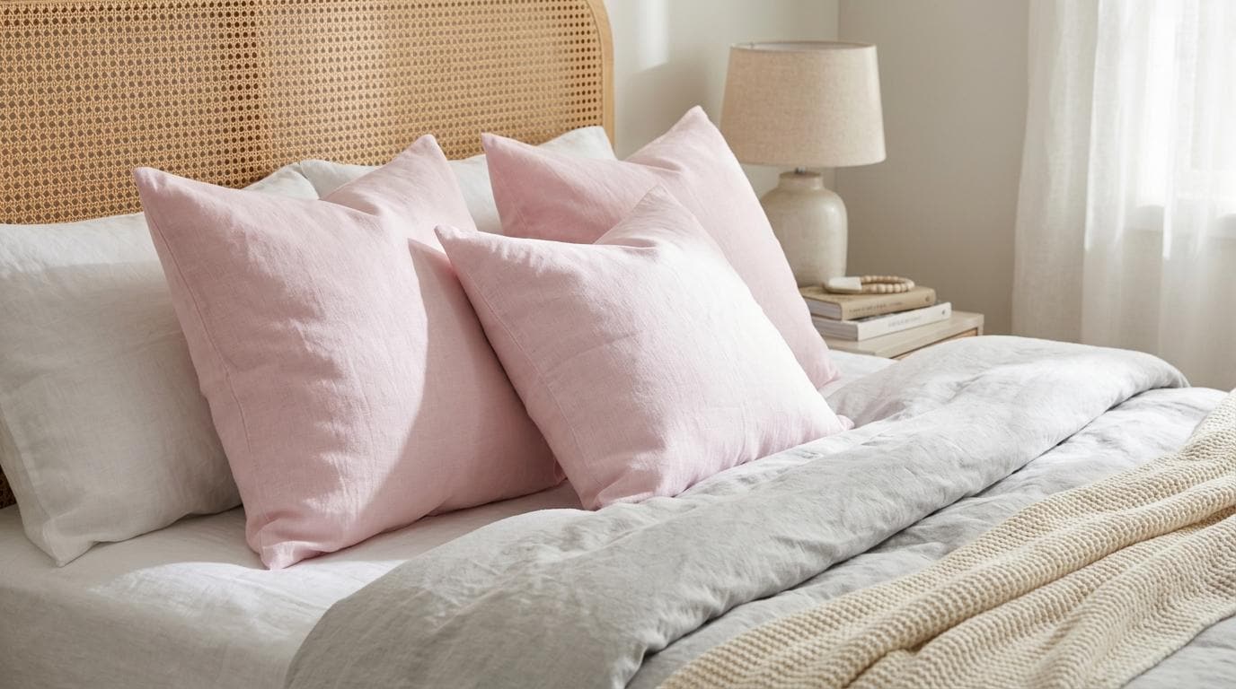 Solid Blush Pink Linen Pillow Cover | Minimalist Farmhouse Cushion Accent Pillow