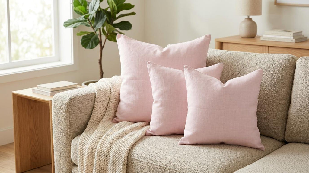 Solid Blush Pink Linen Pillow Cover | Minimalist Farmhouse Cushion Accent Pillow