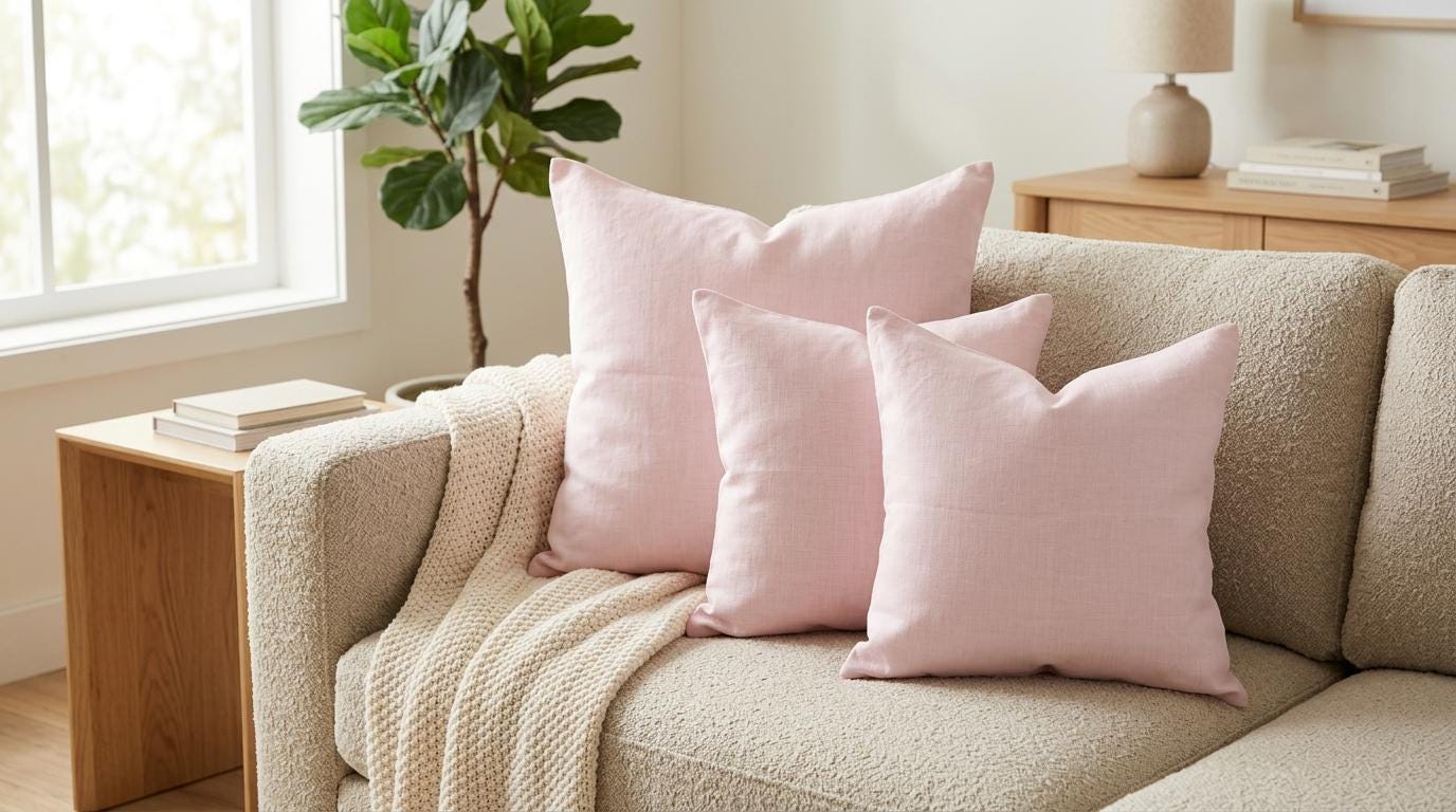 Solid Blush Pink Linen Pillow Cover | Minimalist Farmhouse Cushion Accent Pillow