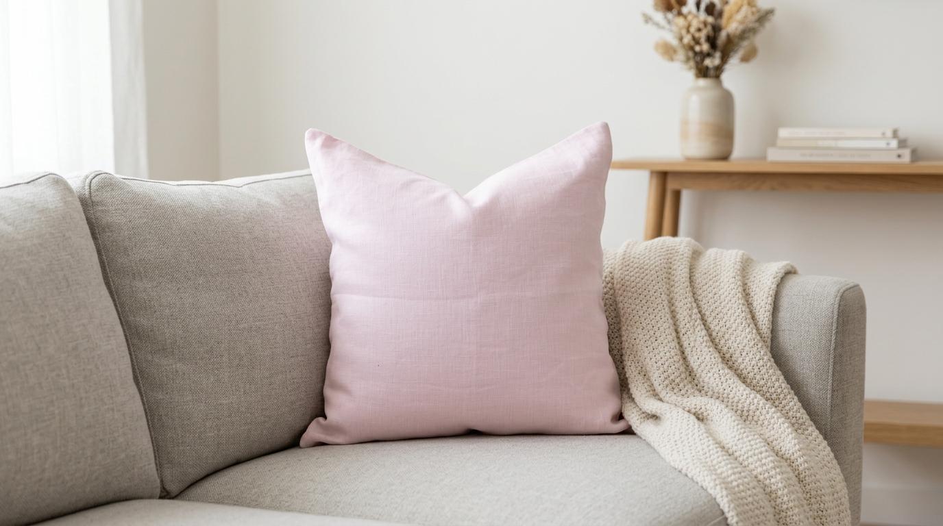Solid Blush Pink Linen Pillow Cover | Minimalist Farmhouse Cushion Accent Pillow