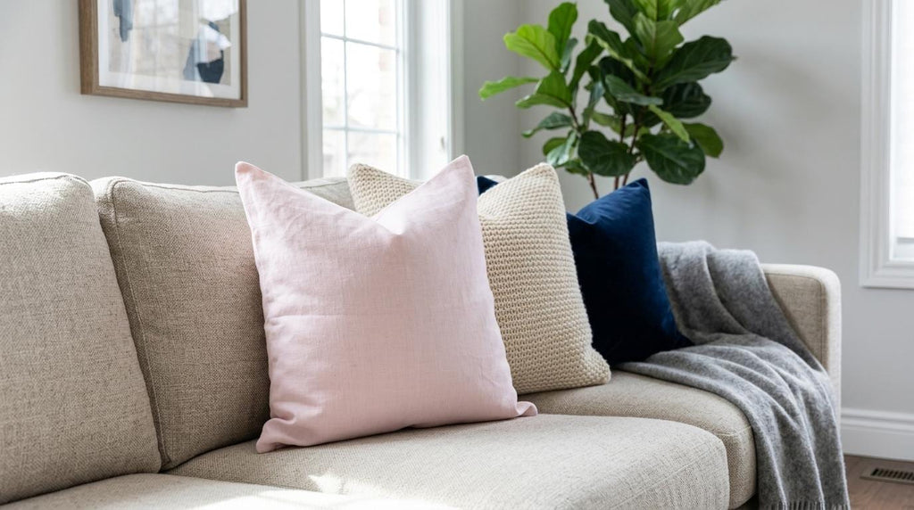 Solid Blush Pink Linen Pillow Cover | Minimalist Farmhouse Cushion Accent Pillow