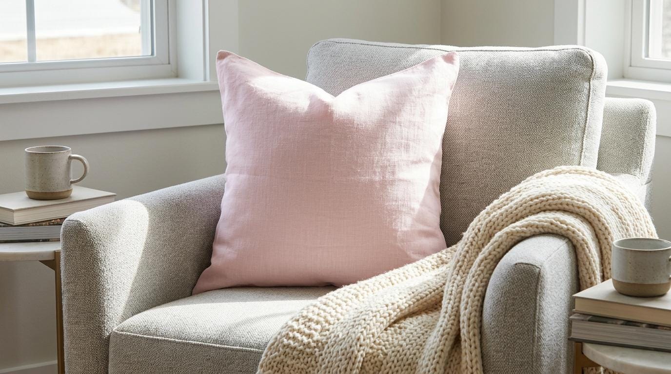 Solid Blush Pink Linen Pillow Cover | Minimalist Farmhouse Cushion Accent Pillow
