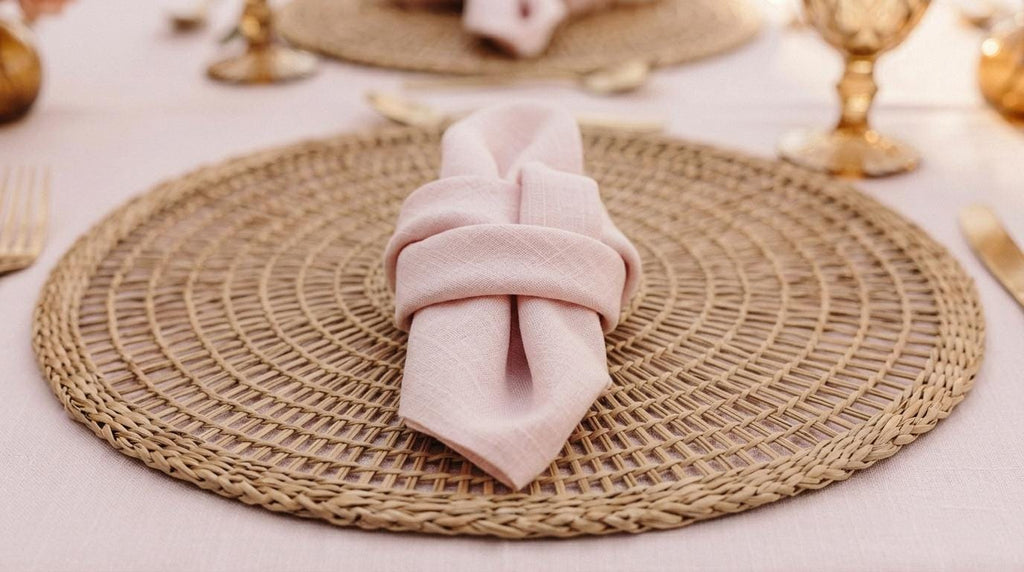 Rustic Pastel Rose Cloth Napkins, Boho Barn Wedding Settings, Sustainable Reusable Dinner Linens