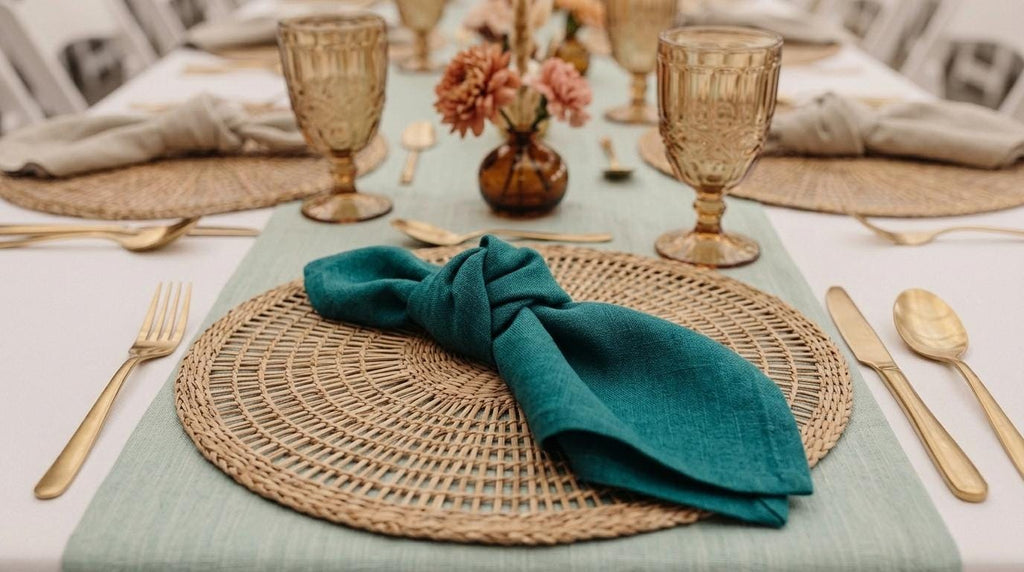 Elowen Teal Solid Linen Napkins