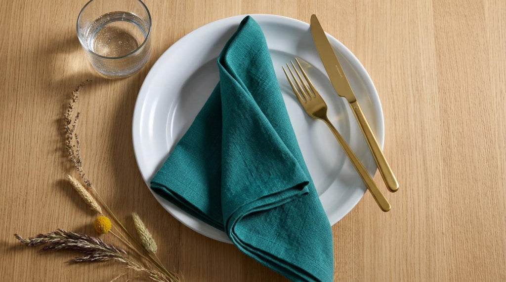 Elowen Teal Solid Linen Napkins