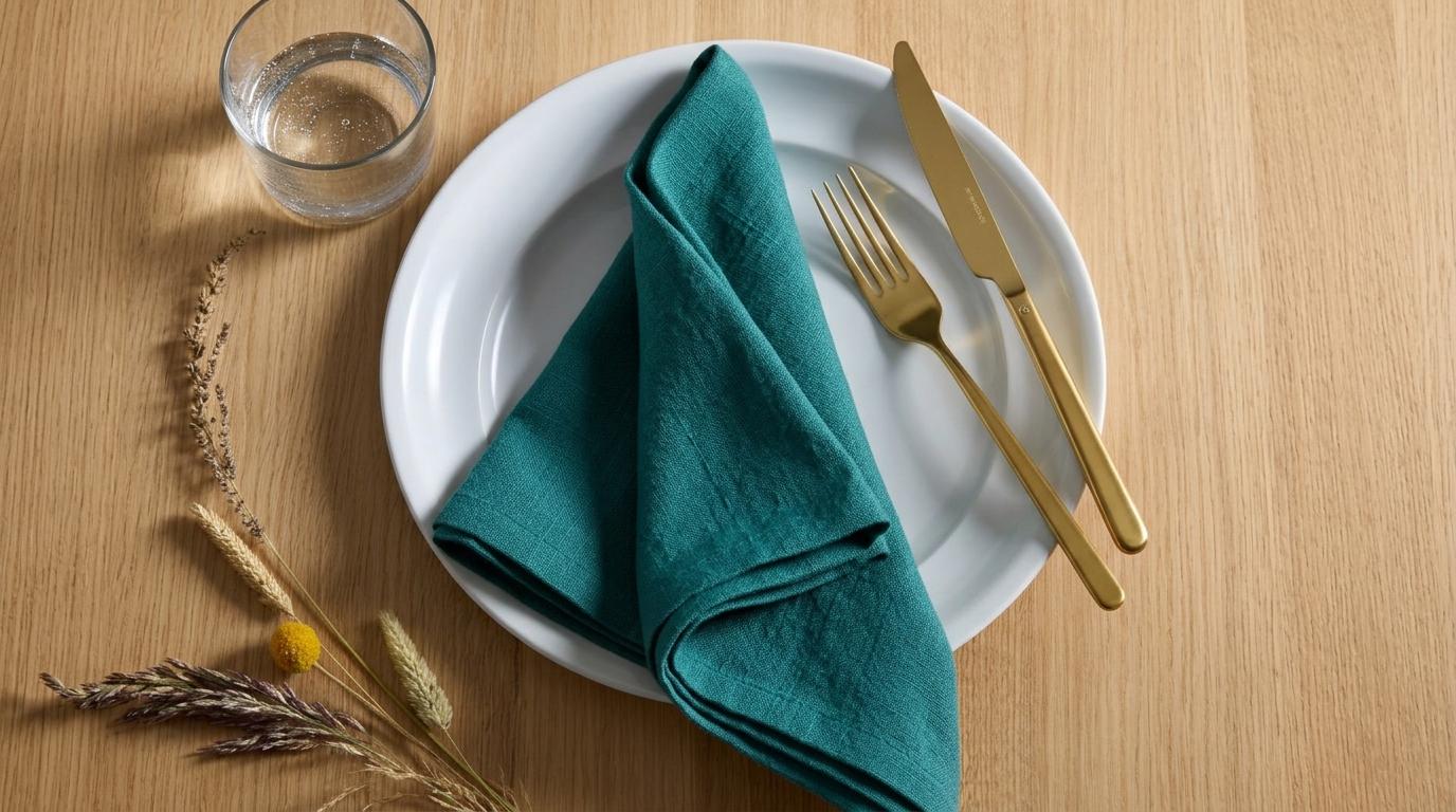 Elowen Teal Solid Linen Napkins