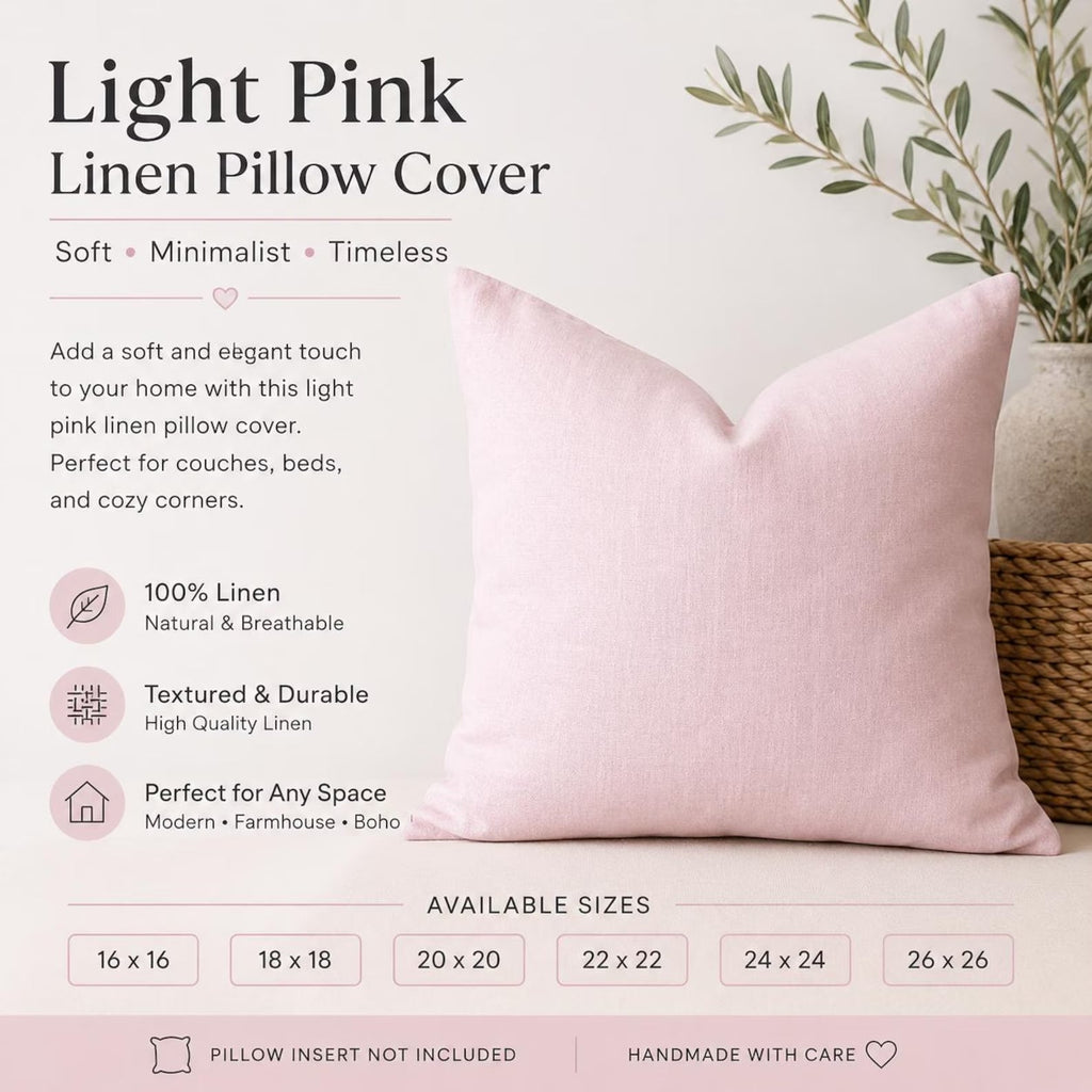 Anor Light Pink  Solid Linen Pillow Cover