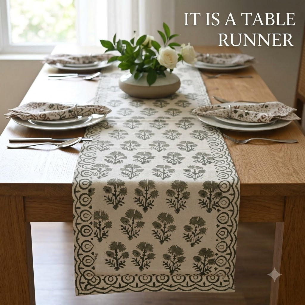Nevas Slate Cotton Table Runner