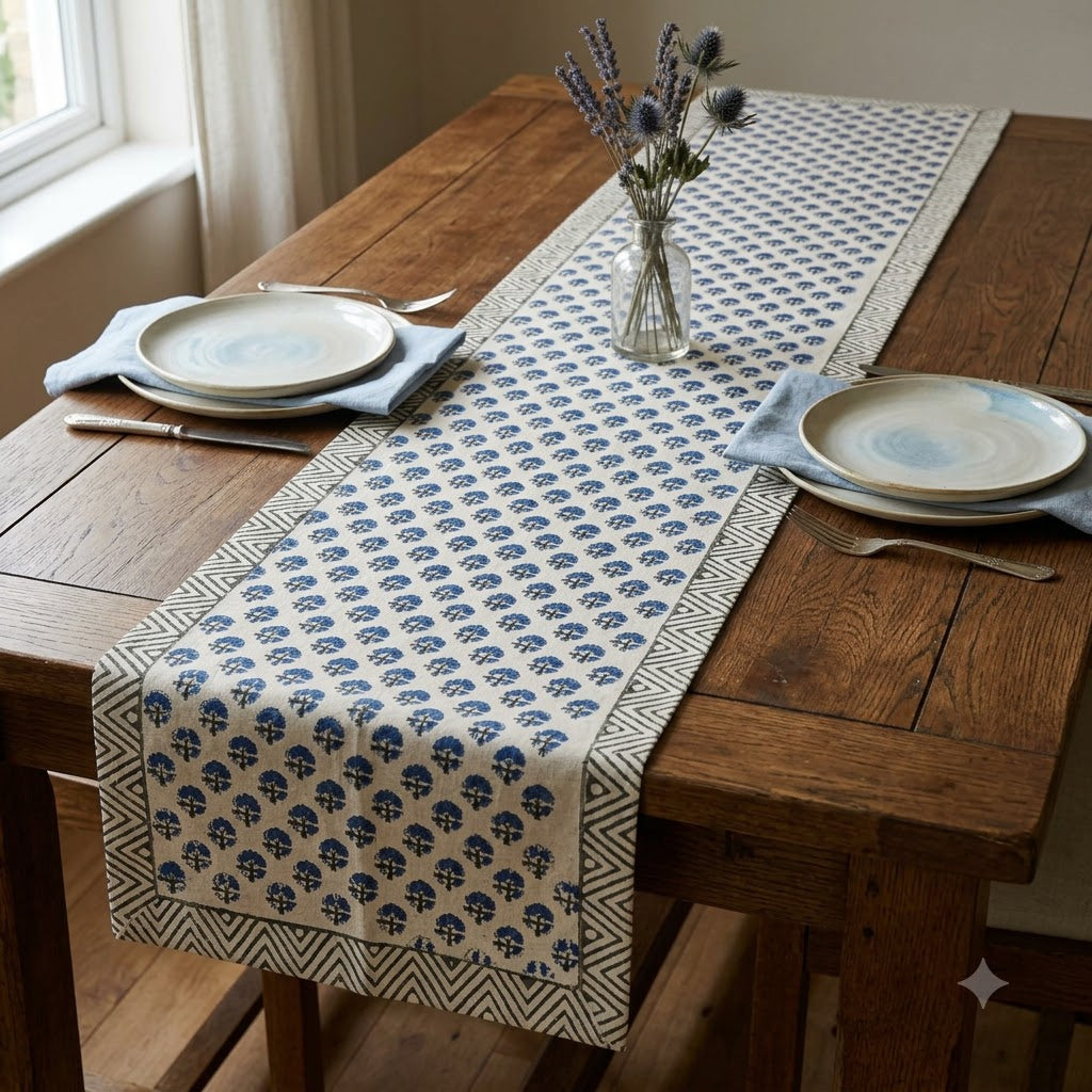 Arave Indigo Cotton Table Runner