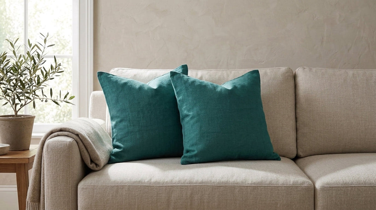 Milo Deep Teal solid Linen Pillow Cover