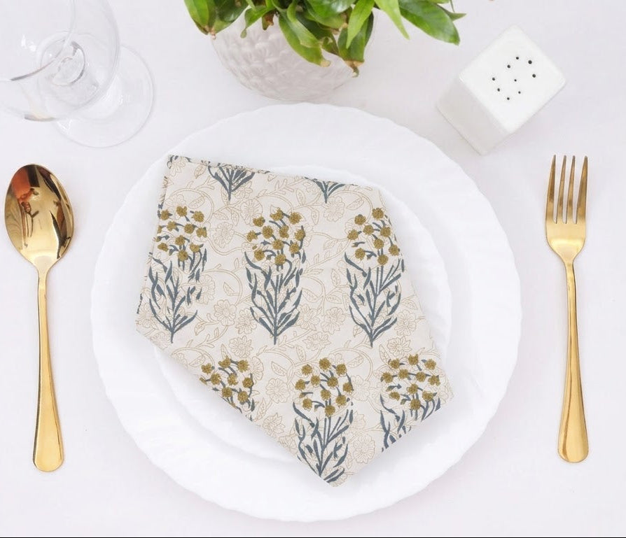 Ochre Wildflower Block Print Napkin
